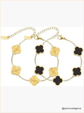 Four Leaf Clover Bracelet Set for Women - Lucky Link Bracelets 2 Pack Trendy